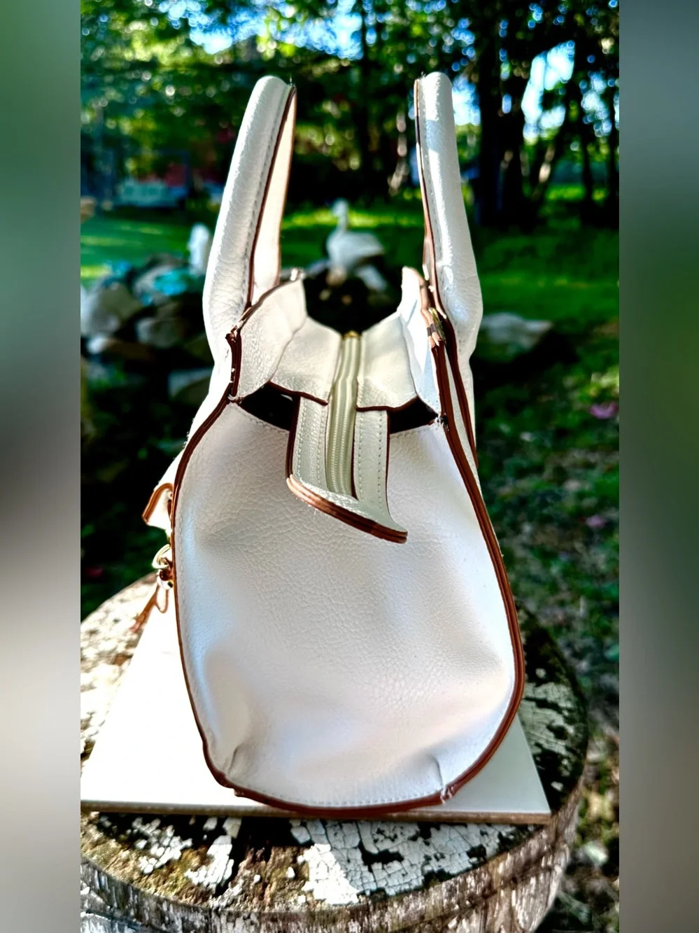 Christian Siriano Cream and Blush Trim Satchel
